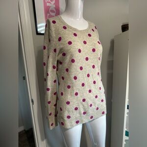 Lord & Taylor Beige Sweater with Magenta Dots Cashmere